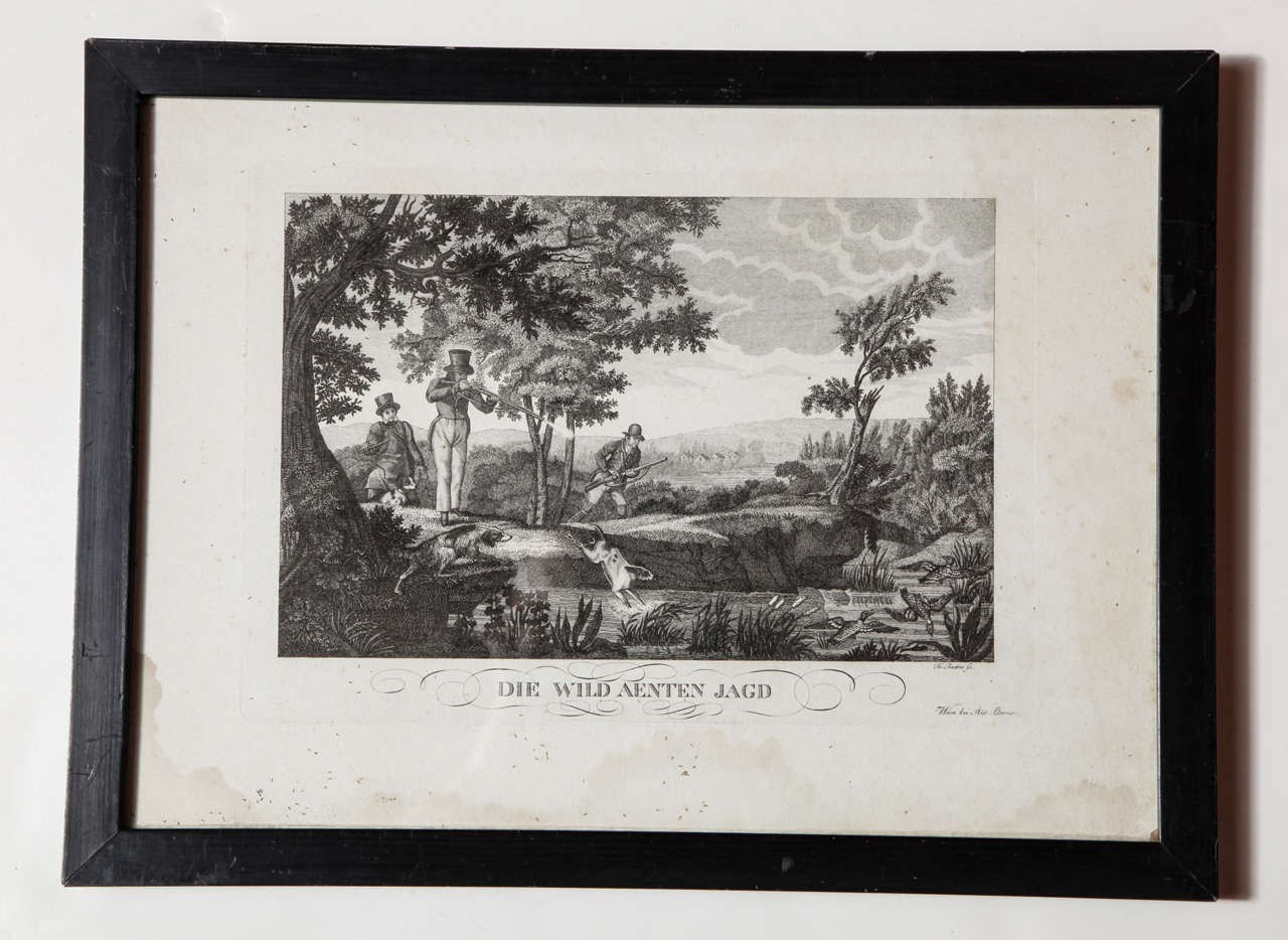 Set of Three German Hunting Engravings, 1800s For Sale 2